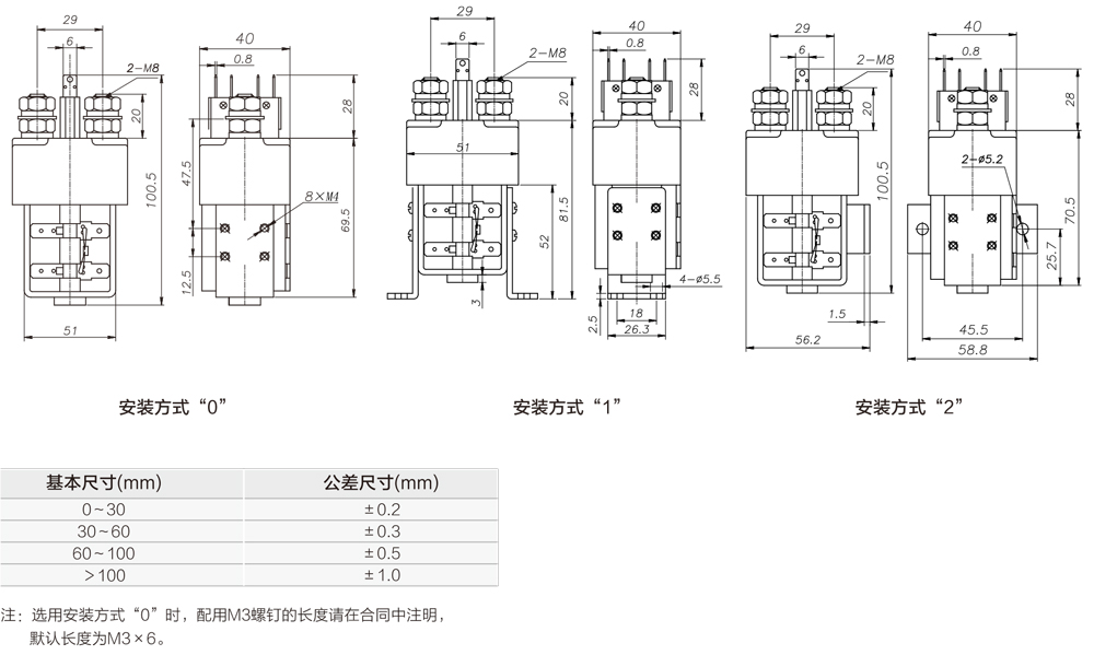 直流接触器型号尺寸图